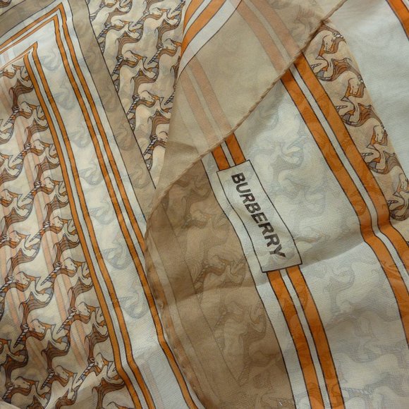 Burberry Unicorn Chiffon Pattern Silk Logo Scarf - Picture 3 of 12